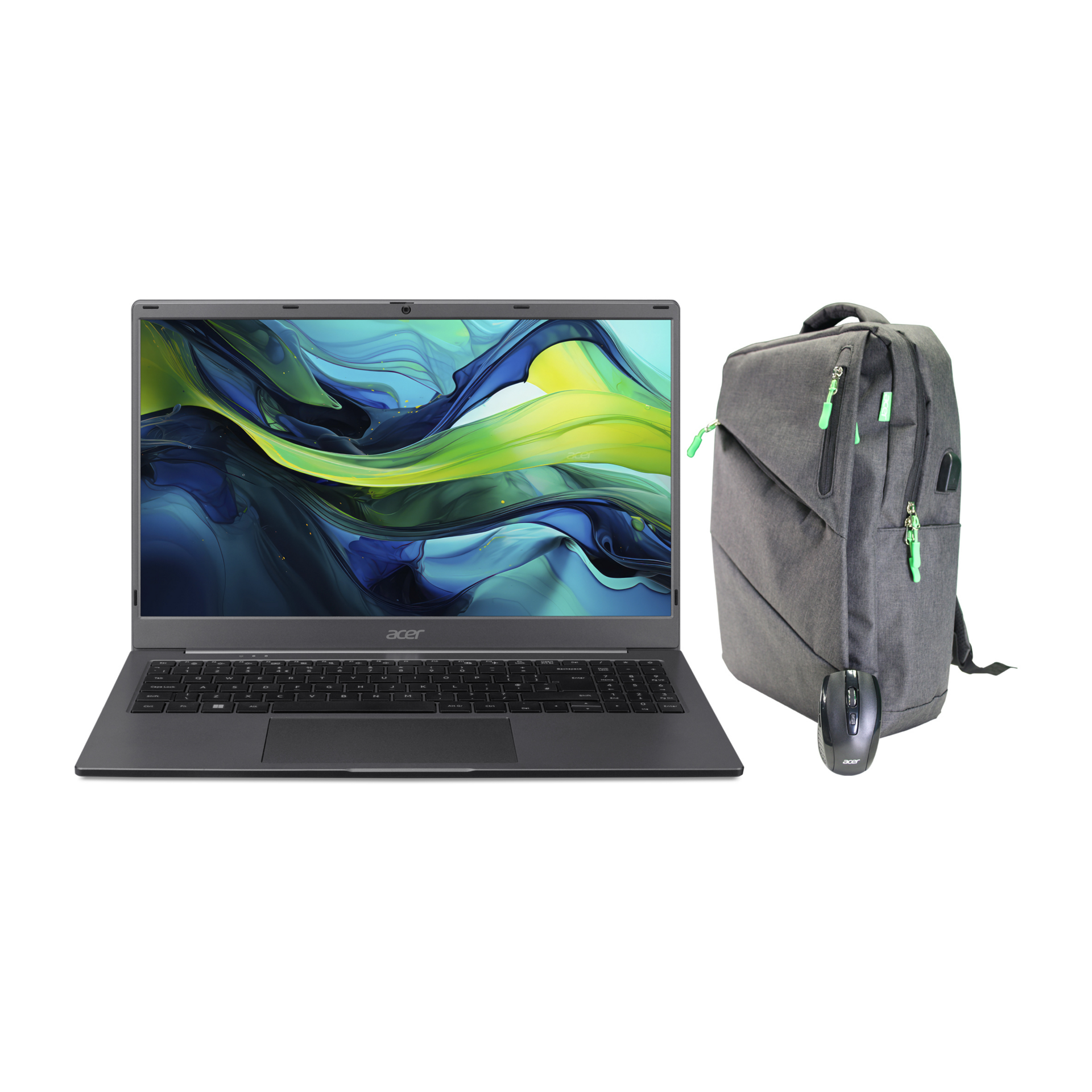 15.6" Black Back Pack, USB Optical Mighty Mouse, SMART 1 2600mAh Power Bank, ORG  Hands Free Airphones,  LibreOffice Software, AVG Internet Security