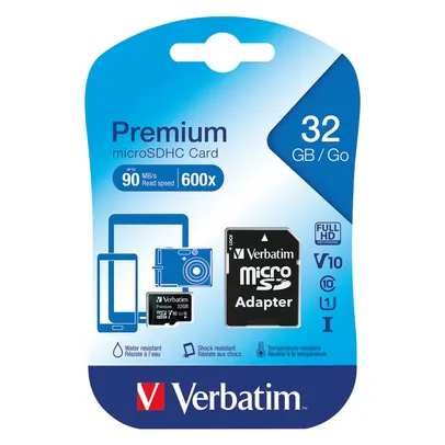Verbatim memory card, microSDHC, 32 GB, Micro Secure Digital High-Capacity, Class 10, including adapters