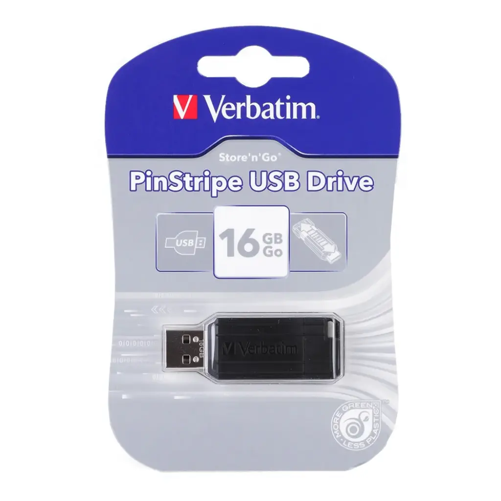VERBATIM USB 2.0 MEMORY, STORE'N'GO, 16GB , PINSTRIPE, PUSH-OUT USB